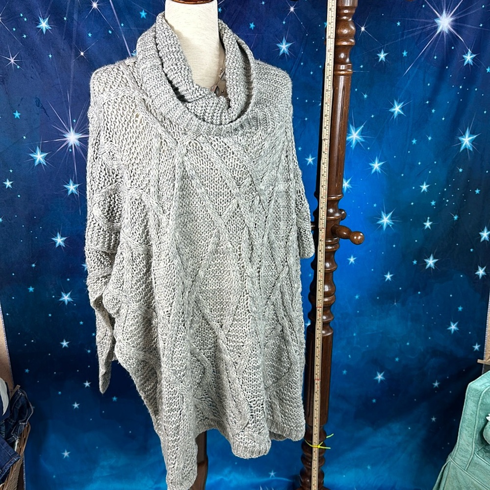 Gray soft knit pullover shawl turtleneck